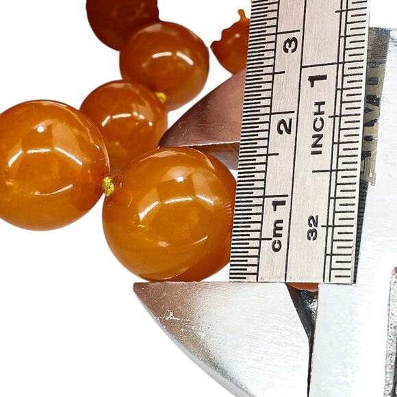 Golden Orange Baltic Amber Beads 24” 57g USSR Origin Restrung W Silver Clasp - Picture 9 of 12